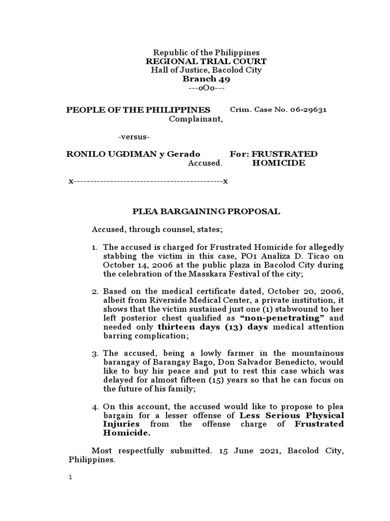 Proposal For Plea Bargaining PDF Plea Bargain Crime & Violence