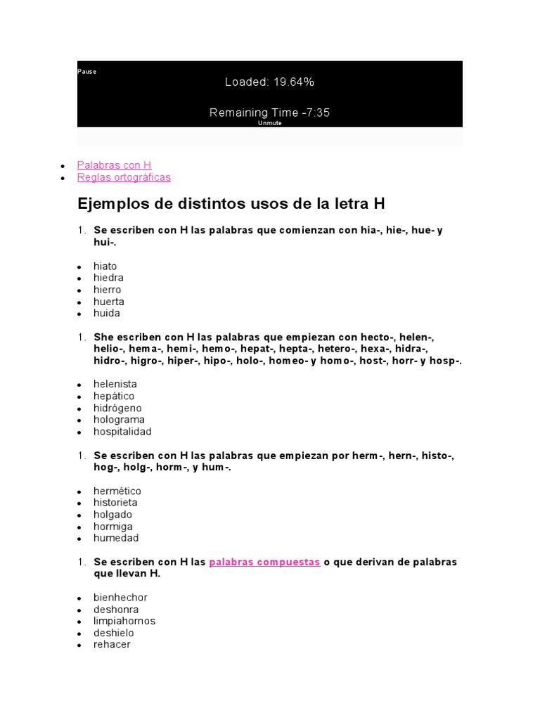 Reglas ortográficas de la letra H | PDF
