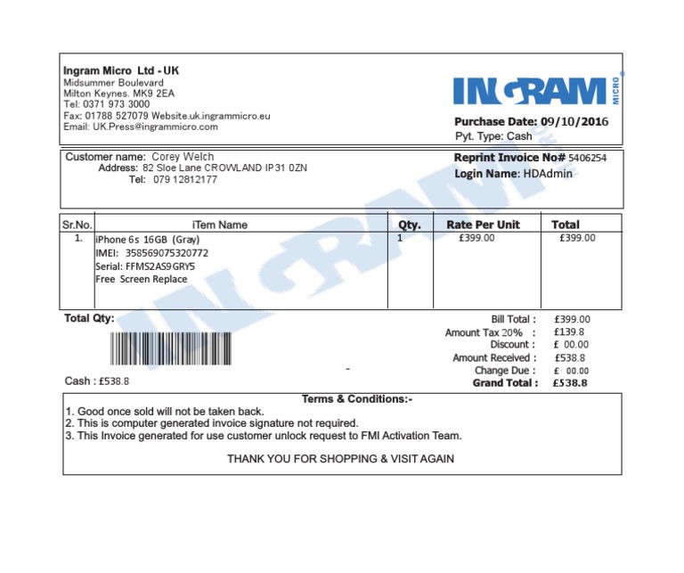 Ingram Micro UK Invoice Details | PDF | Finance & Money Management