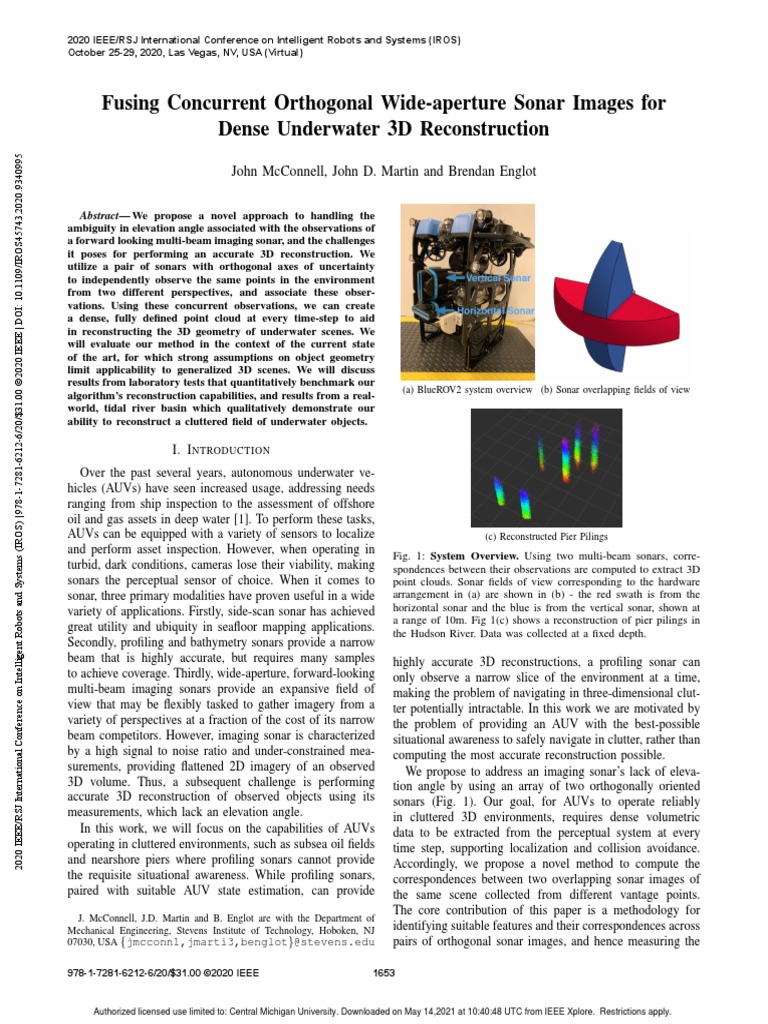 Dense 3D Reconstruction with Sonar Fusion | PDF | Cluster Analysis | Sonar
