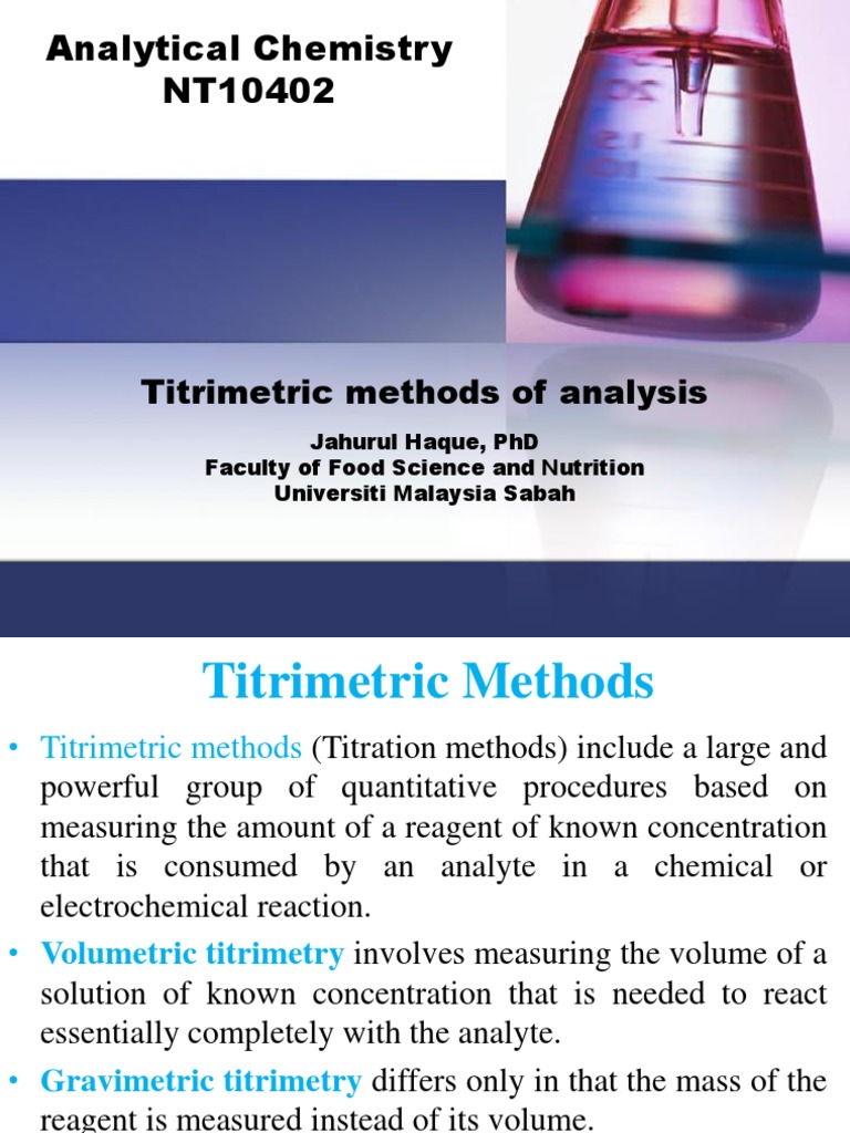 Titrimetric methods of analysis PDF Titration Chemistry