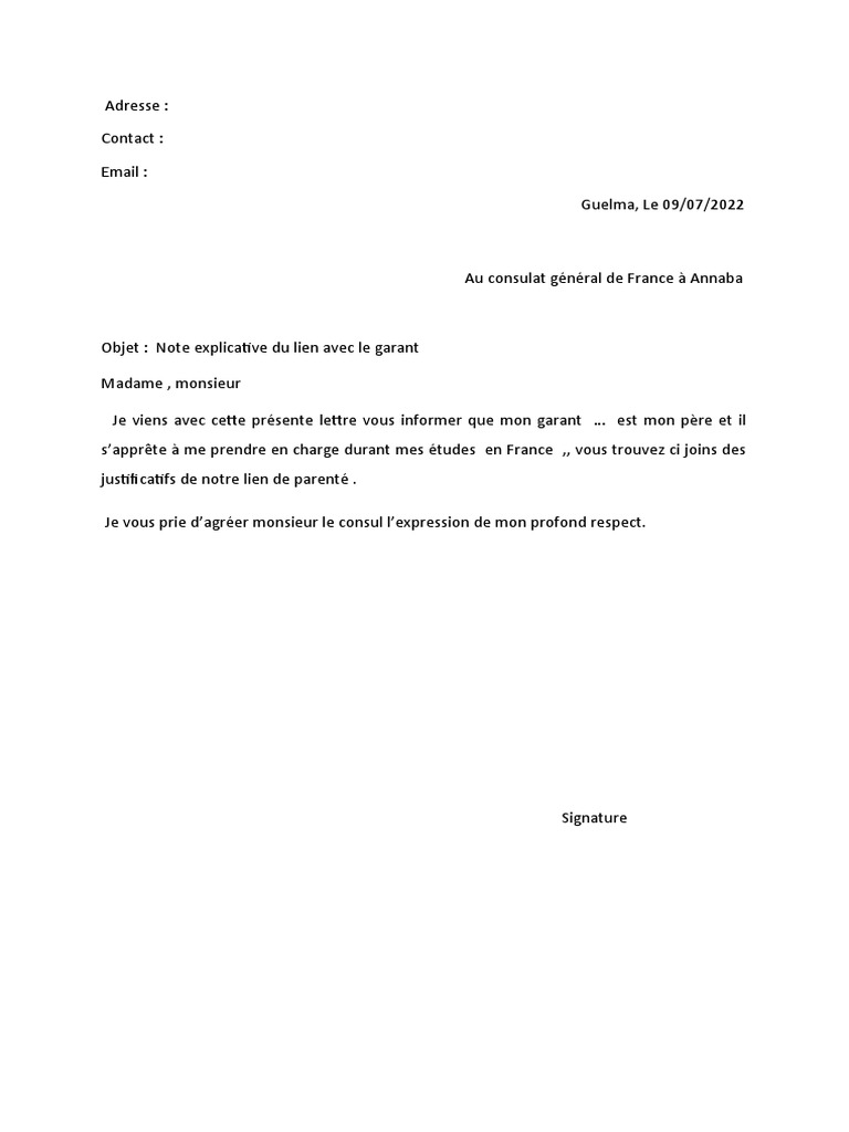 Lettre Pour Porter Garant