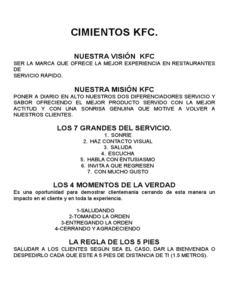 Misión y Visión de KFC: Experiencia y Servicio | PDF | Cliente | Marketing