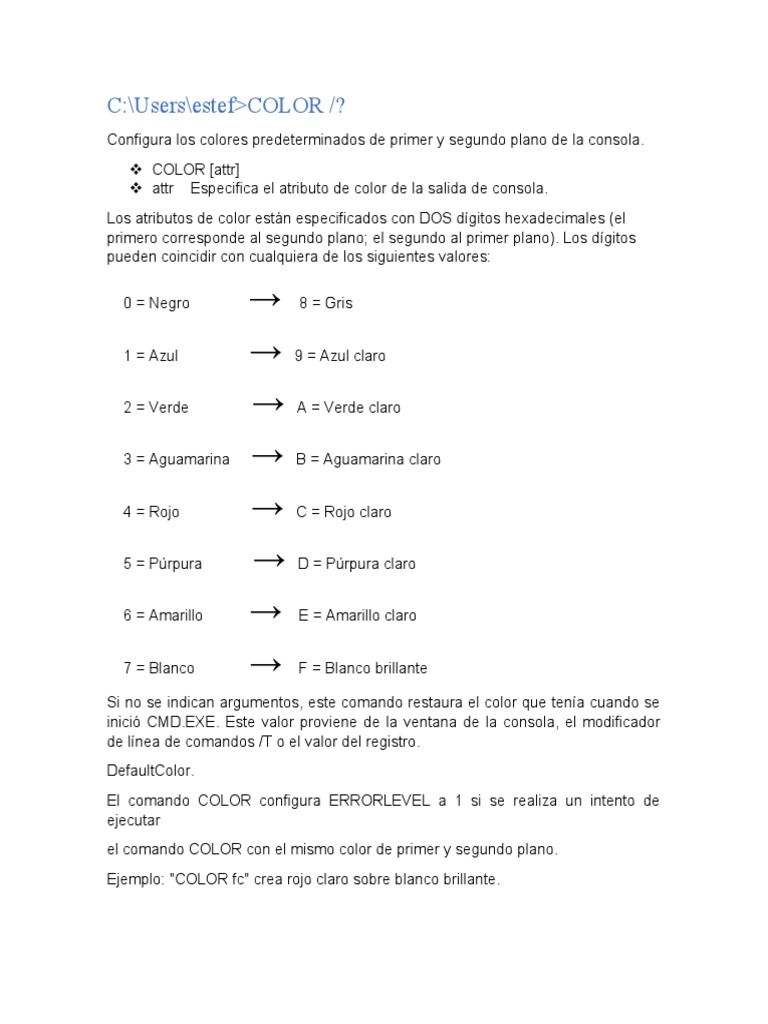 Cambiar de Color La Consola CMD de Mi Laptop | PDF