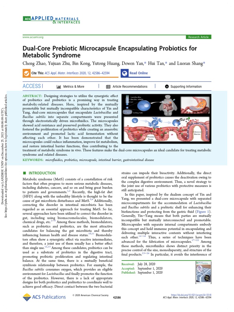 Zhao et al 2020 dual core prebiotic microcapsule encapsulating