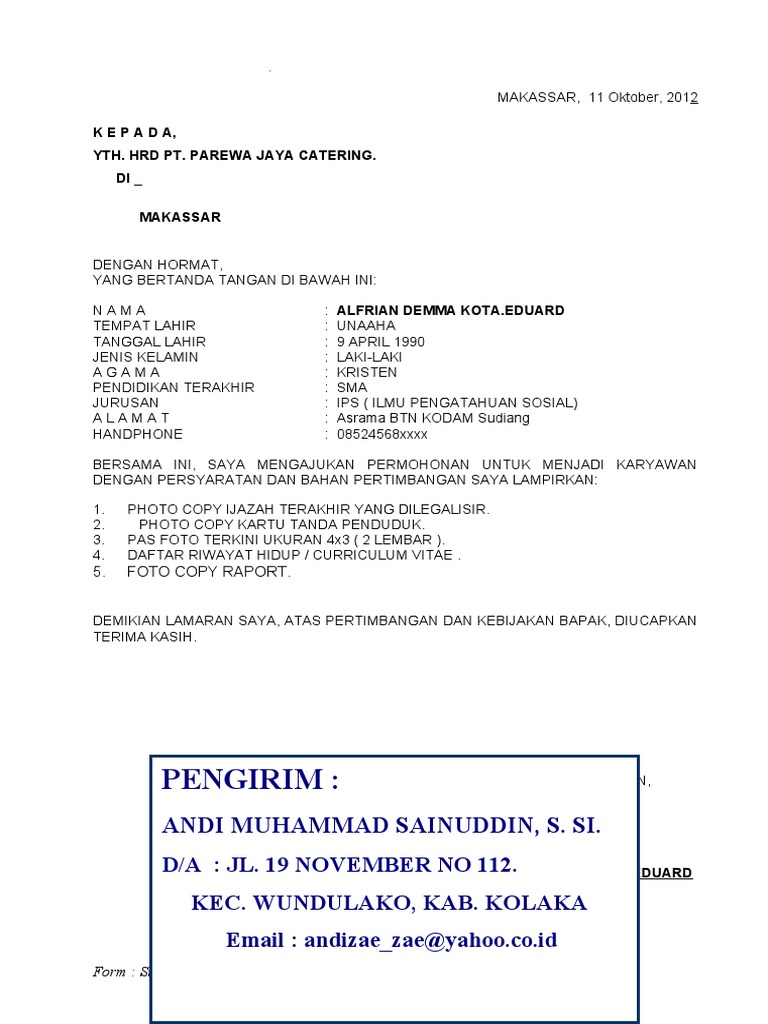 Surat Lamaran Kerja | PDF