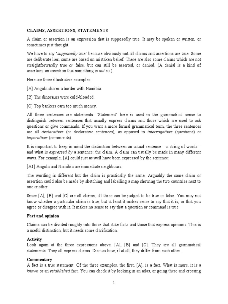 Claims, Assertions and Statements | PDF