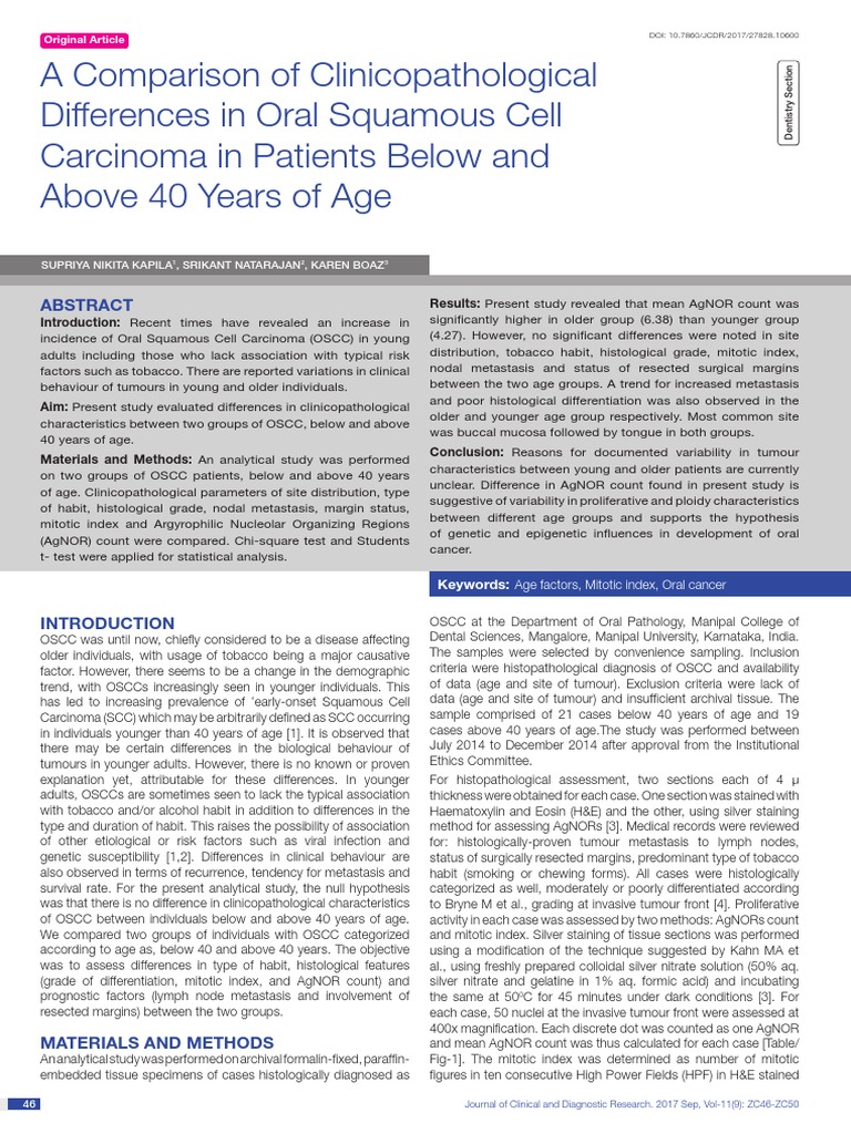 A comparison of clinicopathological of scc 2020 pdf squamous cell