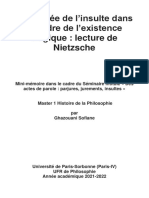 La Pensée de L'insulte Dans Le Cadre de L'existence Tragique - Lecture de Nietzsche