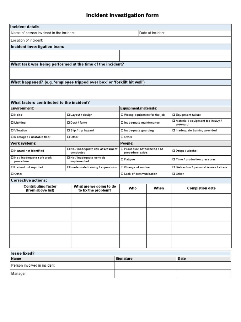 Incident Investigation Form Template | PDF | Hazards | Occupational ...