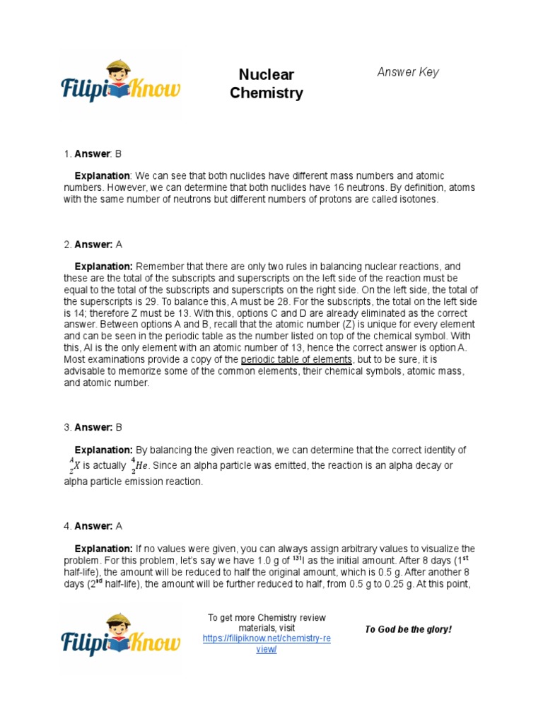 Nuclear Chemistry Answer Key PDF Nuclear Reaction Chemical Elements