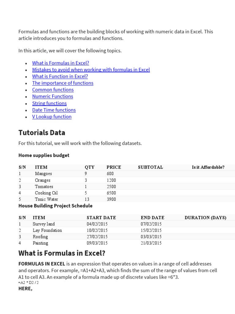 Formula and Functions in MS Excel | PDF | Spreadsheet | Microsoft Excel