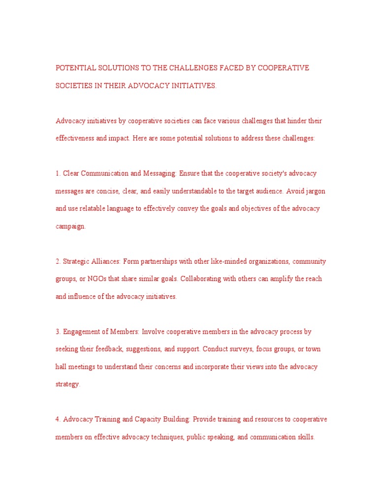 Solutions for Cooperative Advocacy Challenges | PDF | Cooperative ...