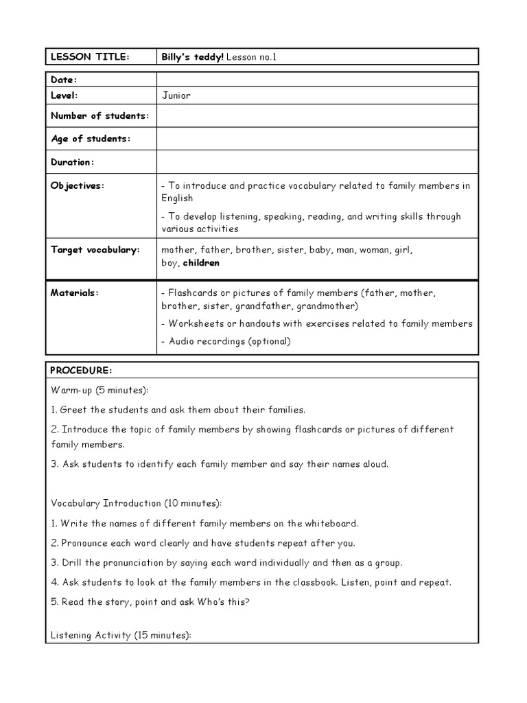 Billy's Teddy Download Free PDF Reading Comprehension Vocabulary