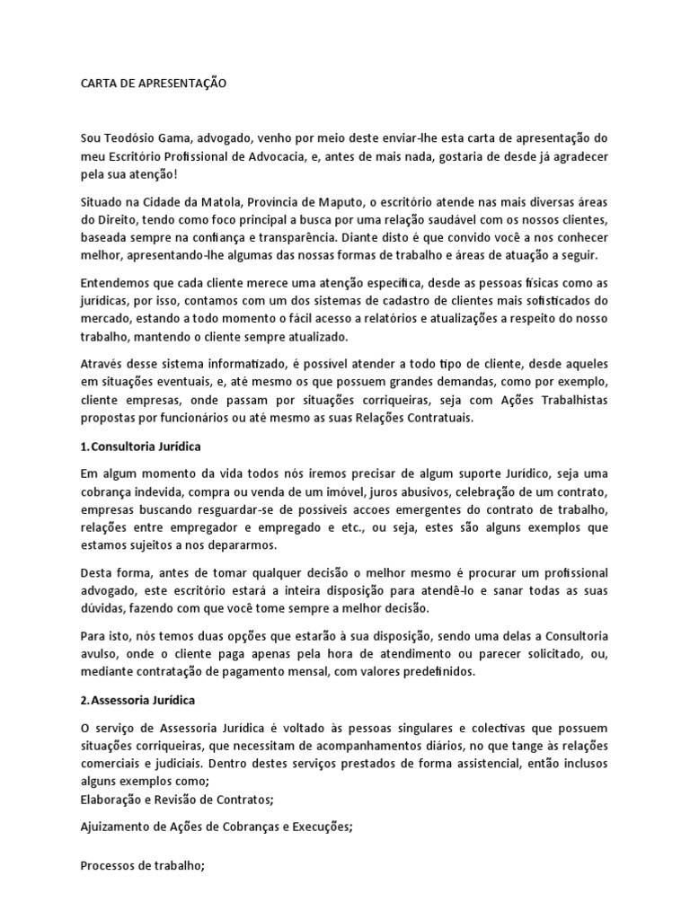 Carta De Apresentacao Da Empresa Pdf Moçambique Direito Penal