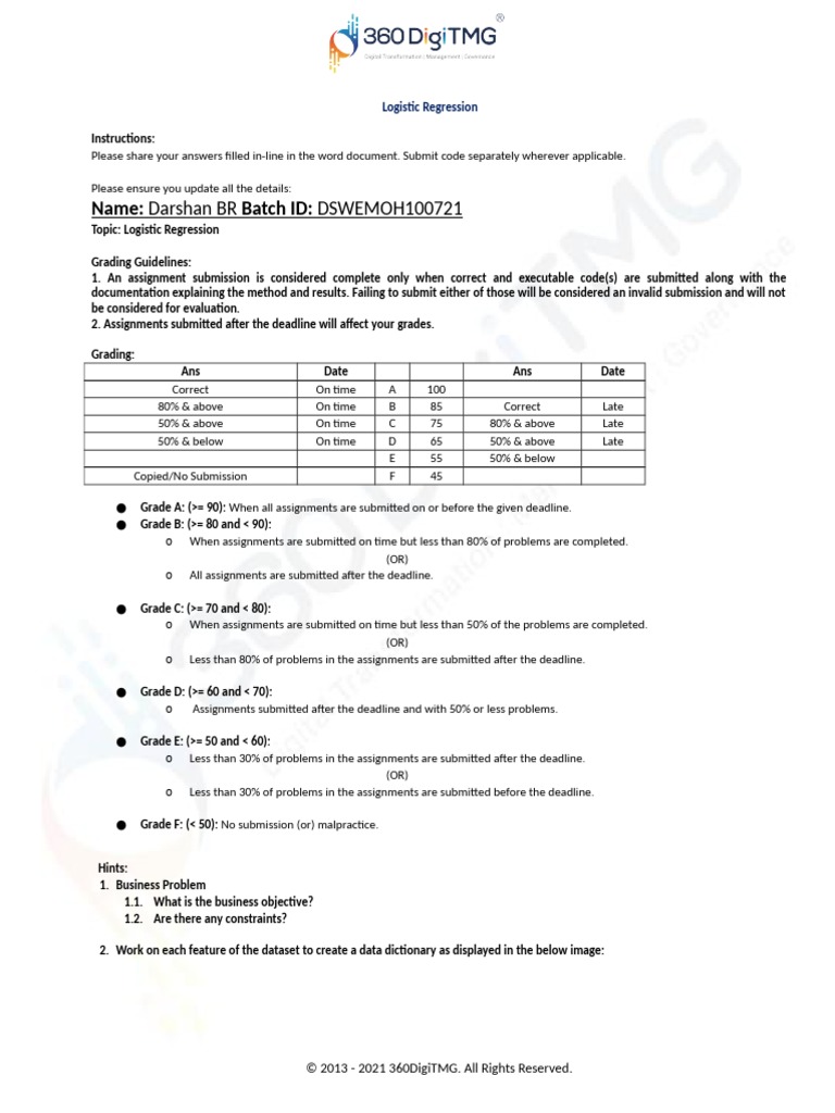 Logistic Regression Problem Statement | PDF