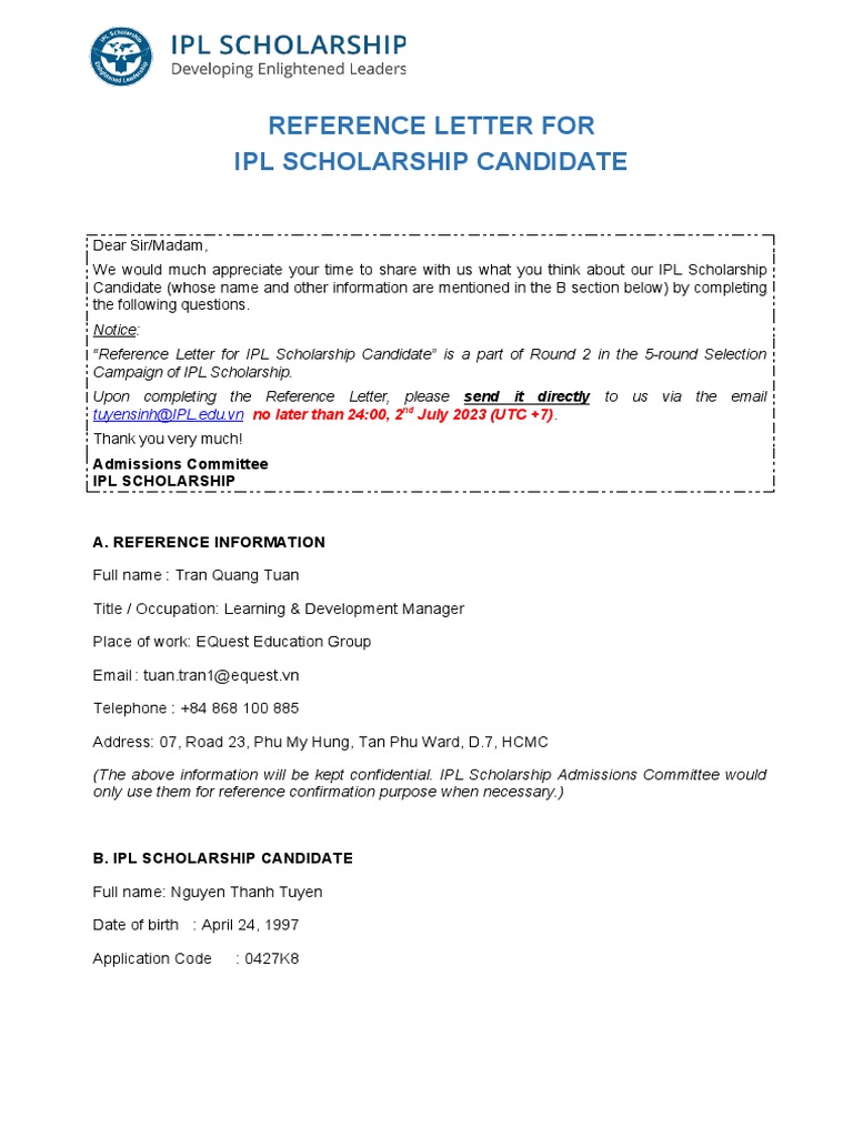 Reference for Nguyen Thanh Tuyen's IPL Scholarship | PDF | Mentorship ...