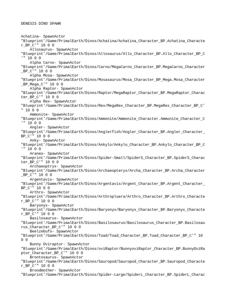 ARK Dino Spawn Commands Guide | PDF | Games & Activities