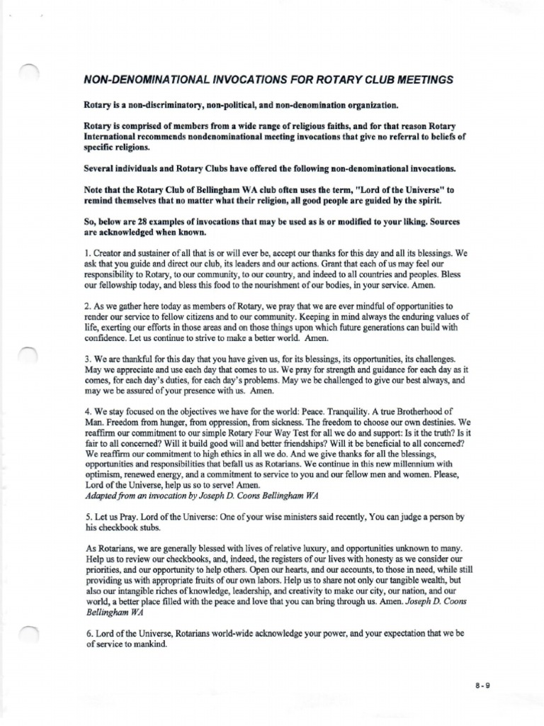 NON DENOMINATIONAL INVOCATIONS FOR ROTARY CLUB MEETINGS visual data 5