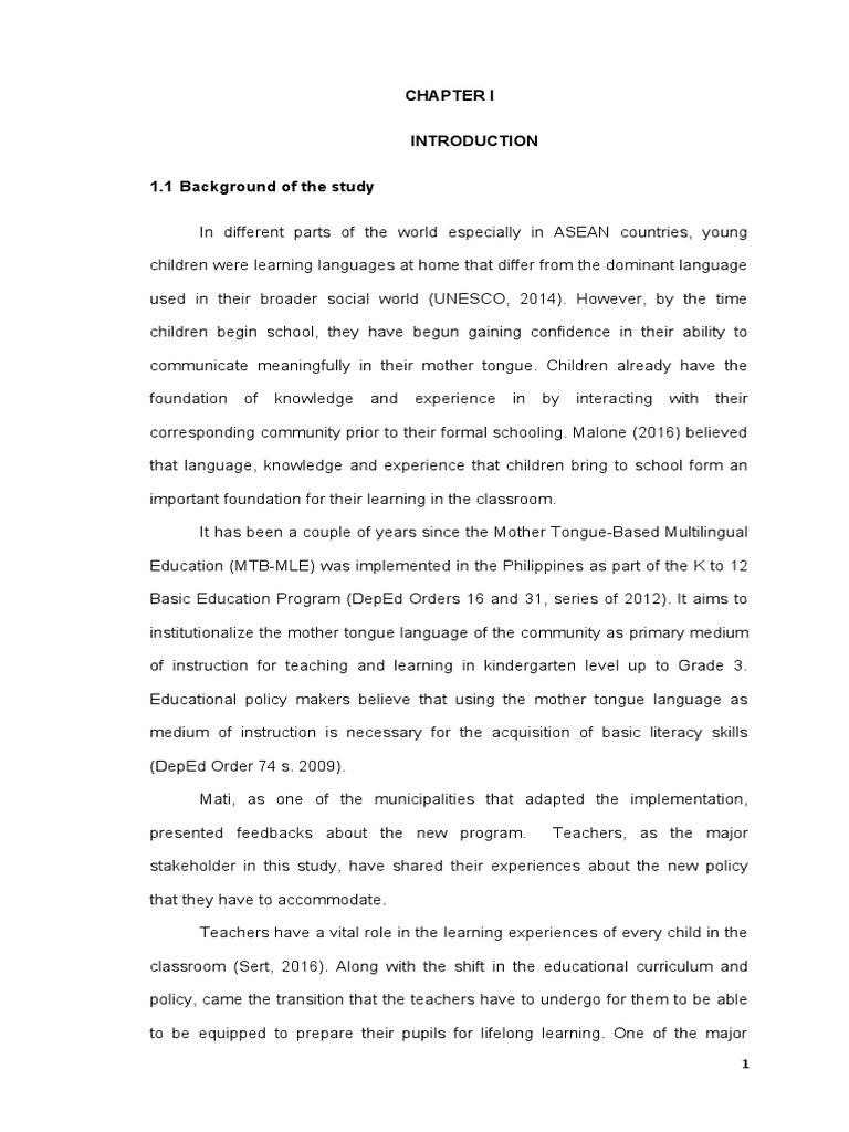 1.1 Background of The Study | PDF | Teachers | Second Language