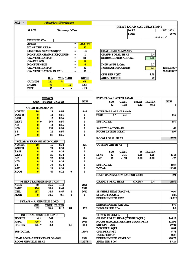 Almajdoui Warehouse Heat Load Analysis | PDF