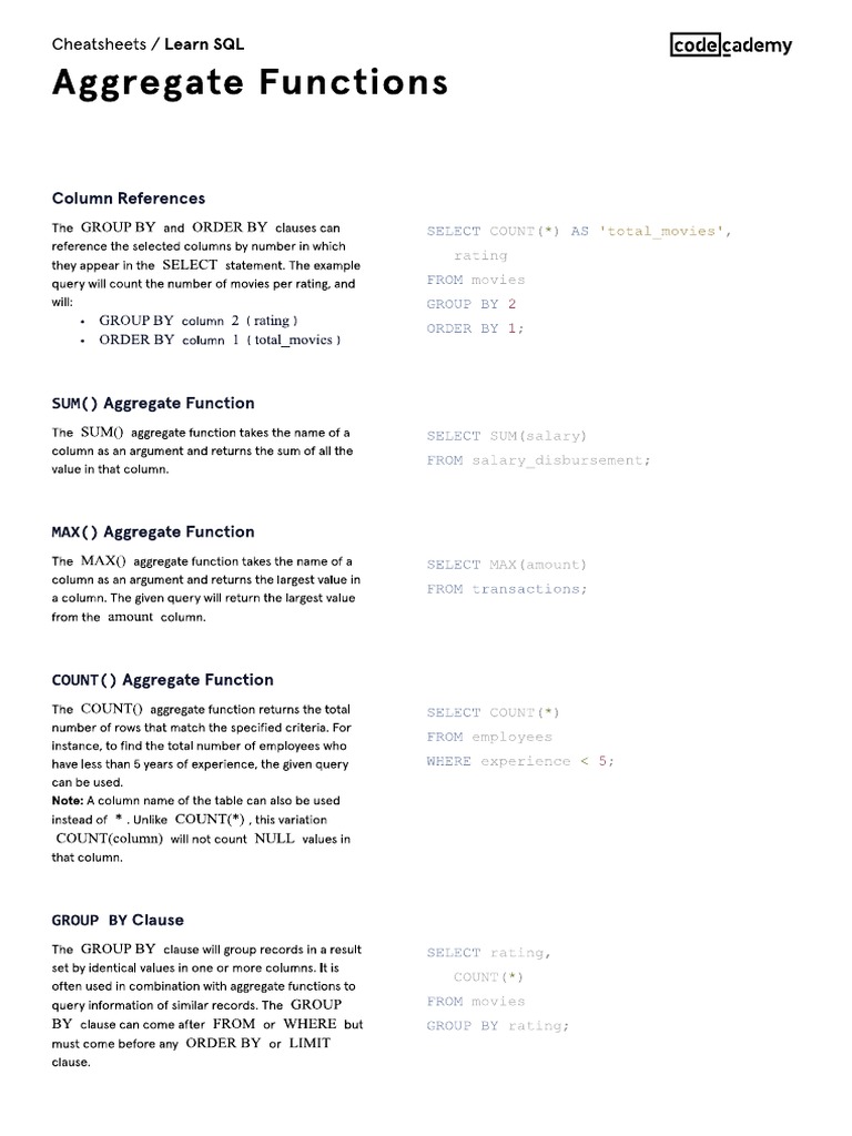 SQL Aggregate Functions | PDF