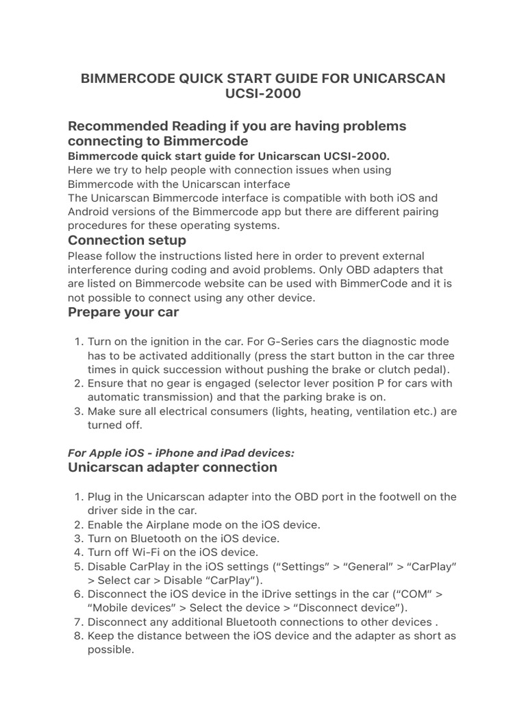 Bimmercode Setup for Unicarscan UCSI-2000 | PDF | Ios | Backup