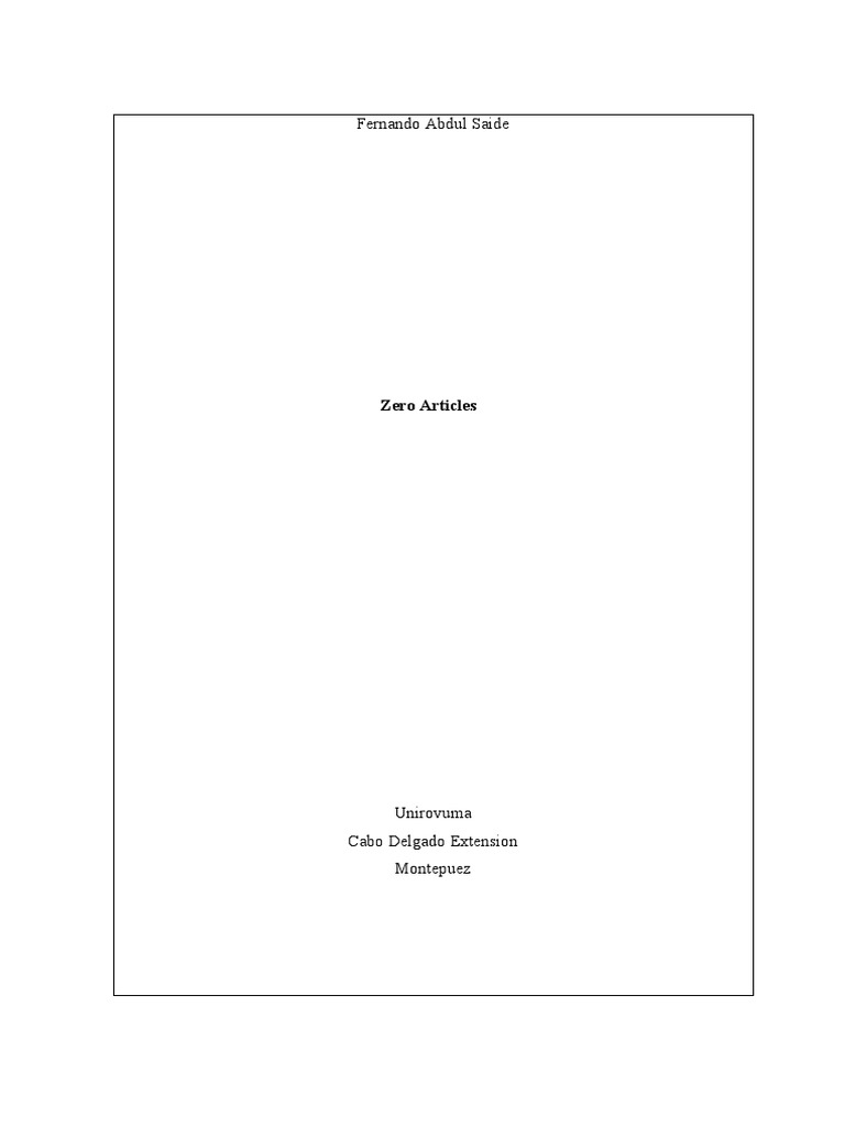 Zero Articles Pdf Noun Plural