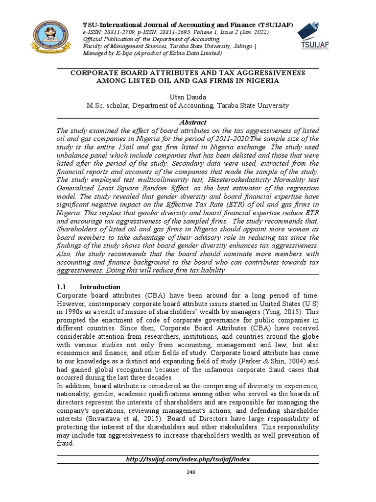 Corporate Board Attributes and Tax Aggressiveness | Download Free PDF ...