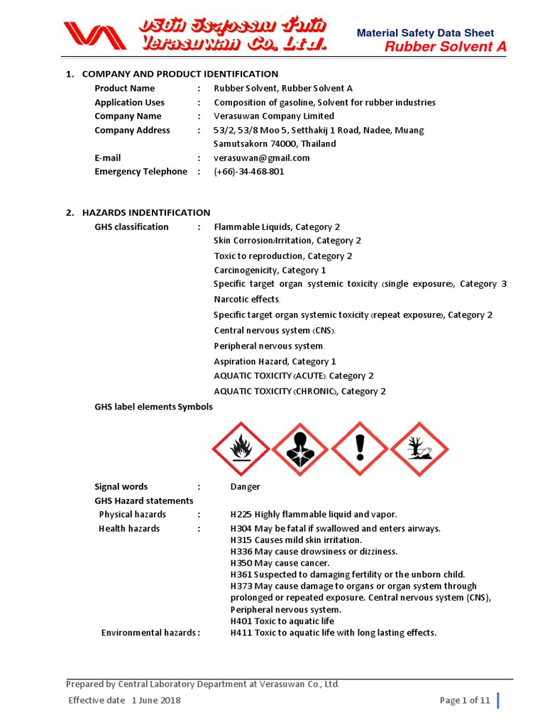1 - MSDS Rubber Solvent A | PDF
