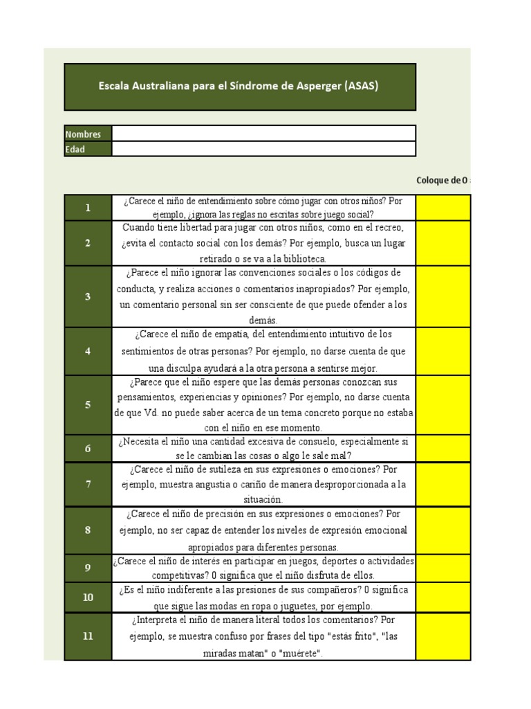 Escala ASAS para Evaluar Asperger | PDF | Las emociones | Síndrome de ...