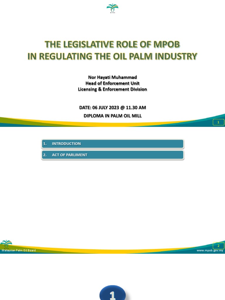 MPOB Regulatory Framework Overview | PDF | License | Palm Oil