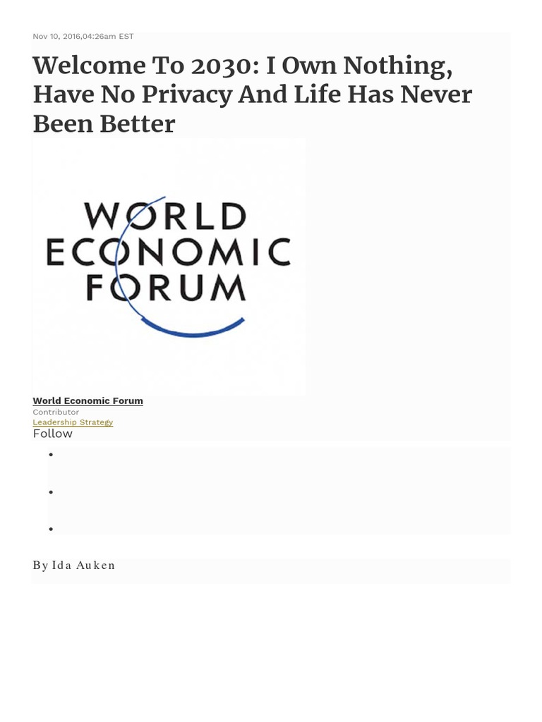 Welcome To 2030 (WEF) | PDF
