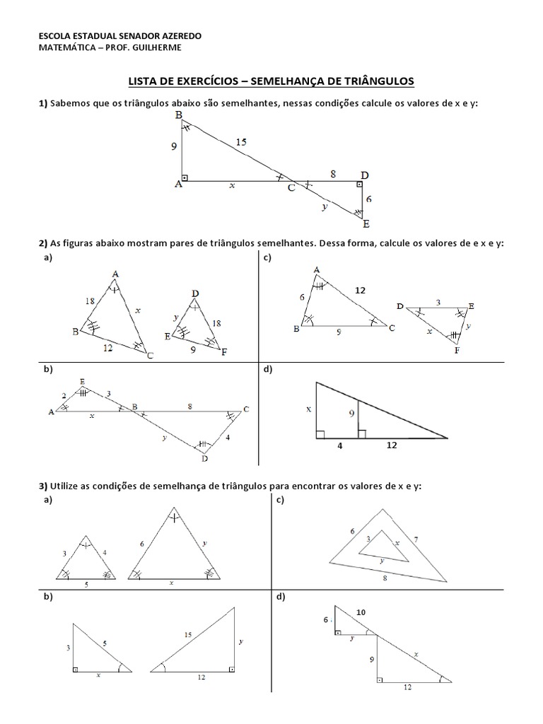 Exercícios sobre Semelhança de Triângulos | PDF