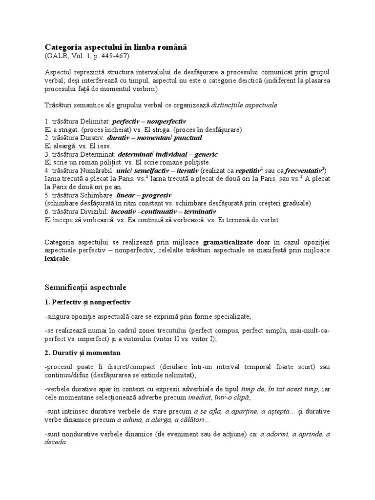 Aspectul - Handout | PDF