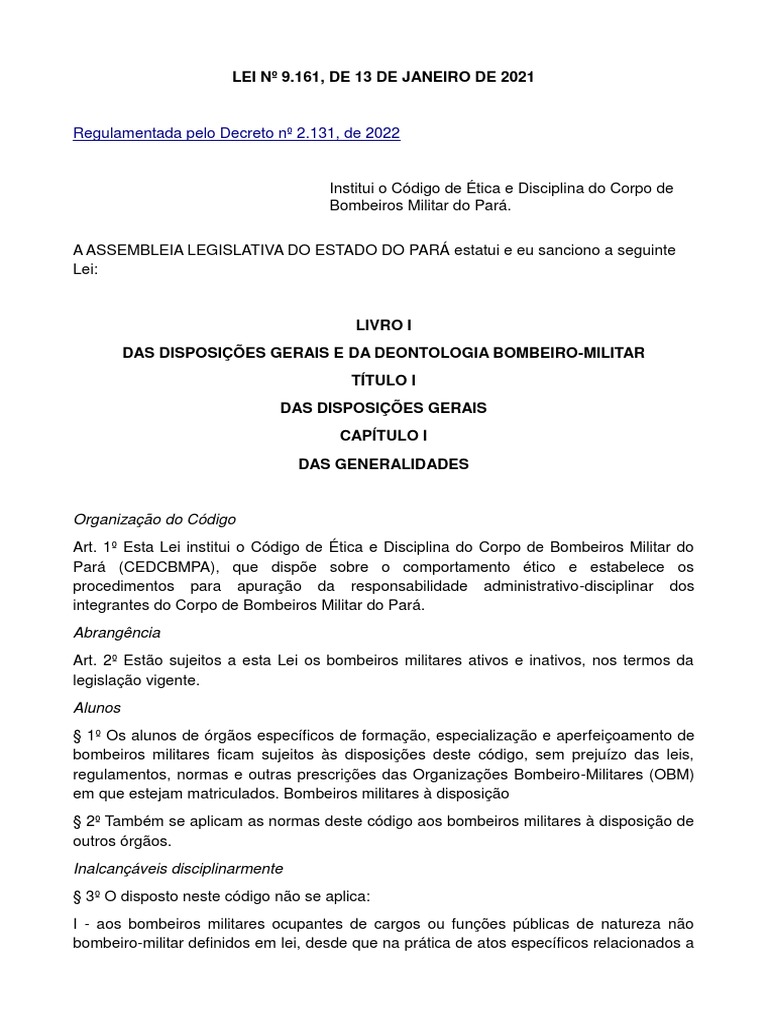 Lei no 9 161 de 13 de janeiro de 2021 institui o codigo de etica do