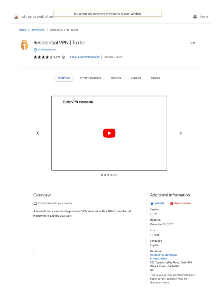 Residential VPN - Tuxler - Chrome Web Store | PDF