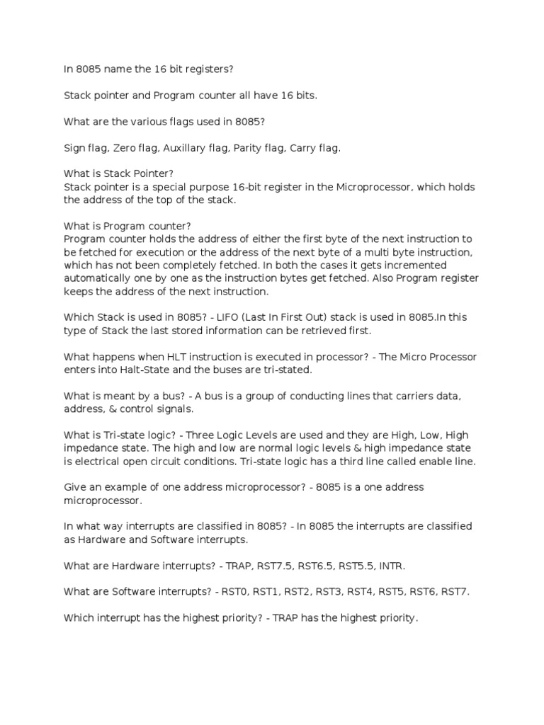 In 8085 Name The 16 Bit Registers | PDF | Instruction Set | Central