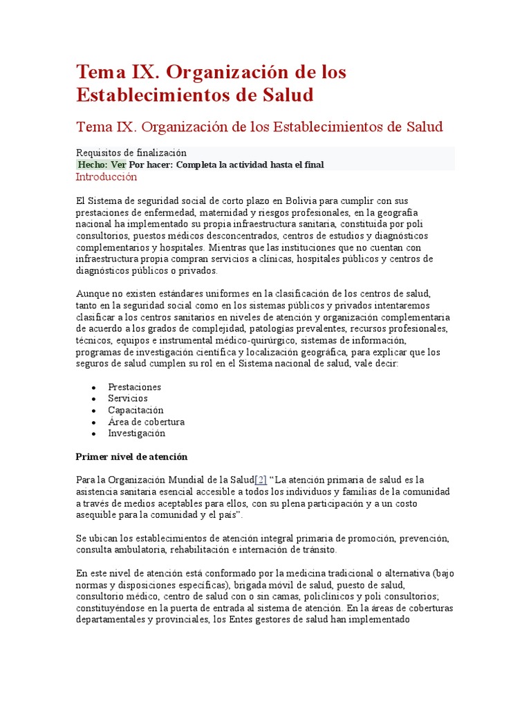 Organización de Establecimientos de Salud | PDF | Hospital | Ciencias ...