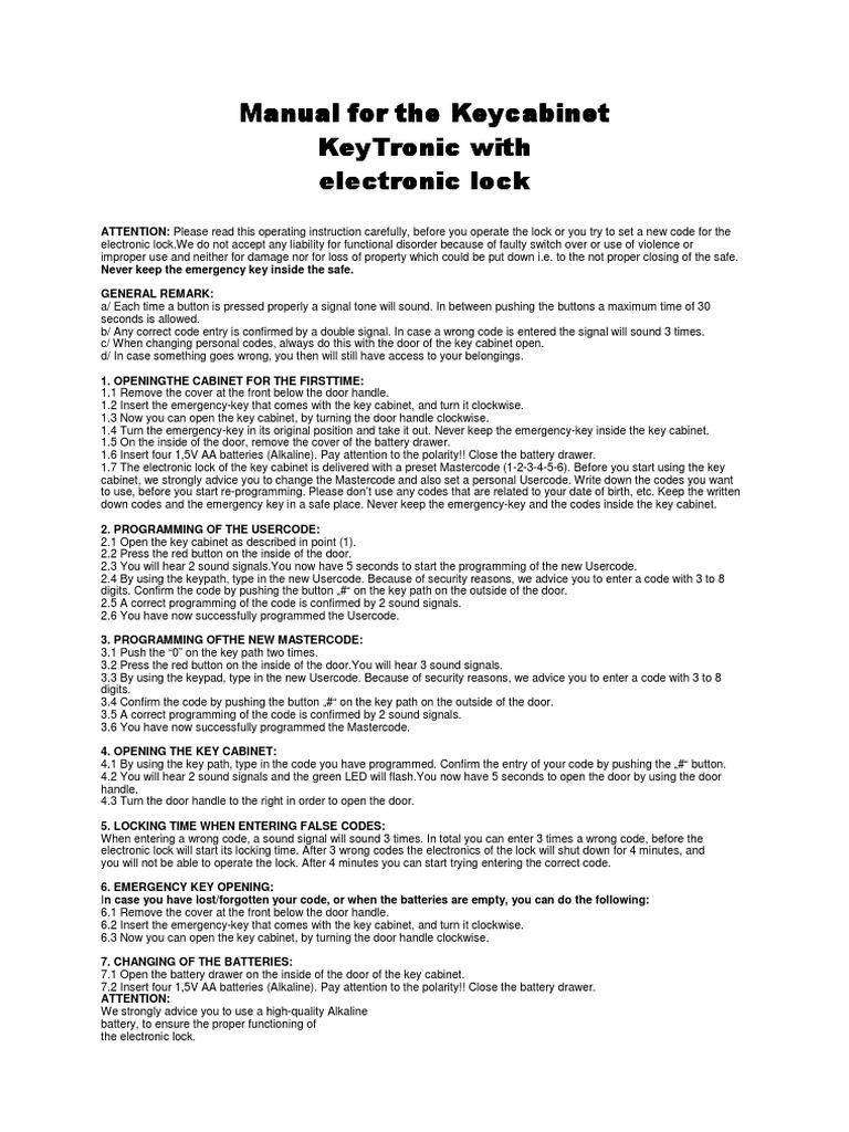 Keytronic rottner safe manual pdf