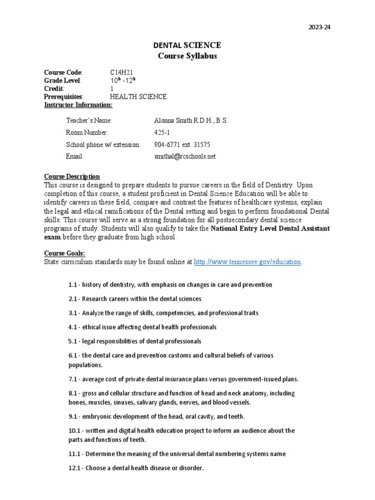 dental science syllabus PDF