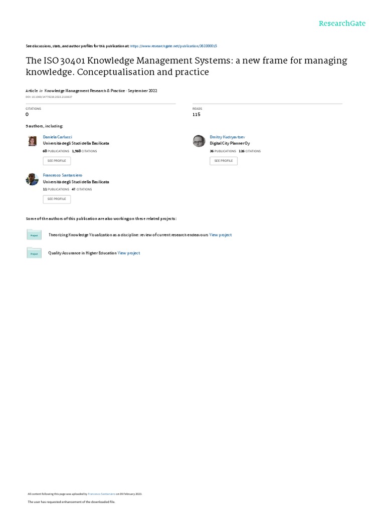The ISO 30401 Knowledge Management Systems: A New Frame For Managing ...