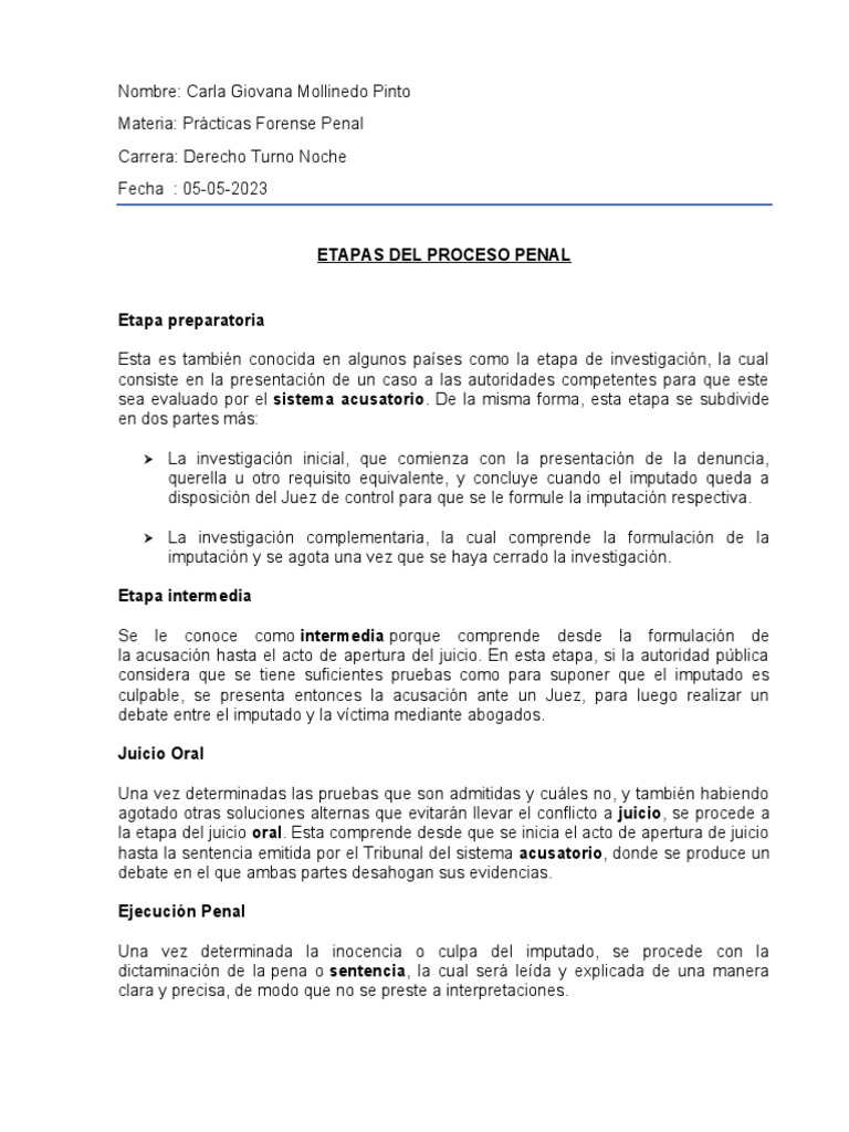 Etapas del Proceso Penal en Derecho | PDF | Finanzas y dinero ...