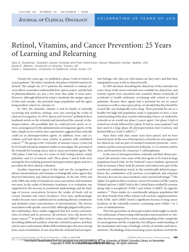 Retinol, Vitamins, and Cancer Prevention 25 Years of Learning and