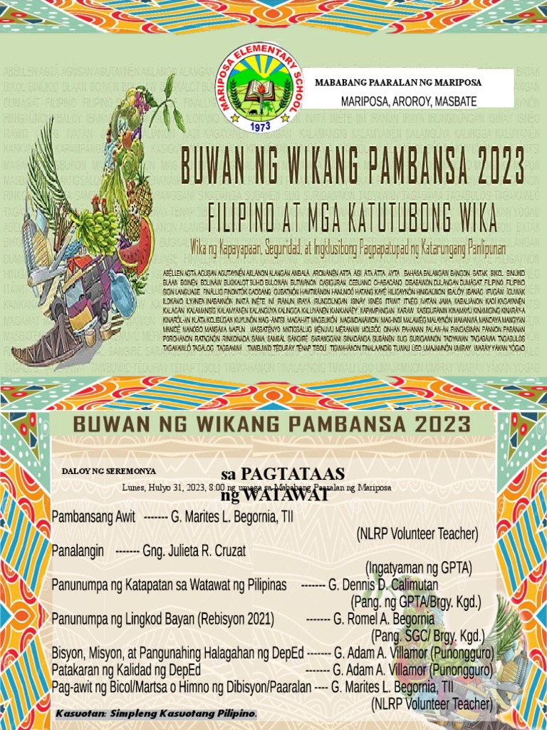 BUWAN NG WIKA 2023 - Seremonya Sa Pagtataas NG Watawat | PDF