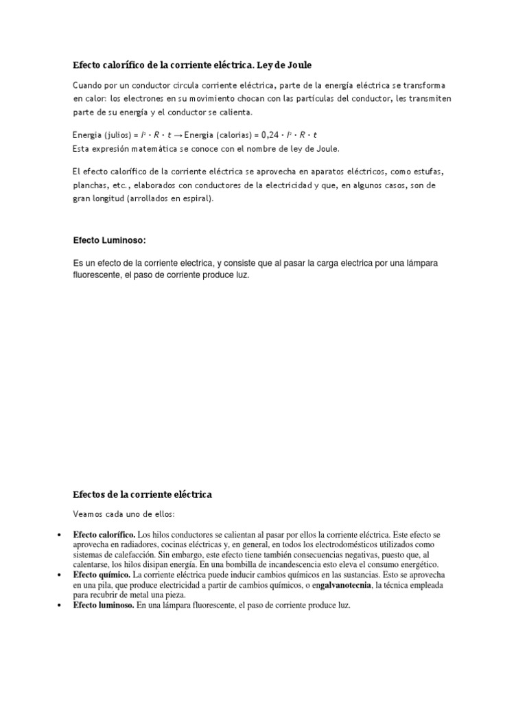 Efecto Calorífico de La Corriente Eléctrica | PDF | Corriente eléctrica