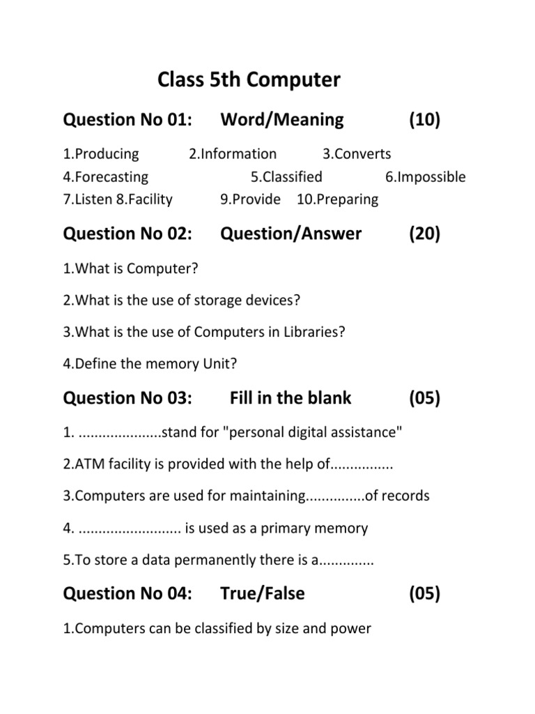 Computer PAPER CLASS 05 PDF