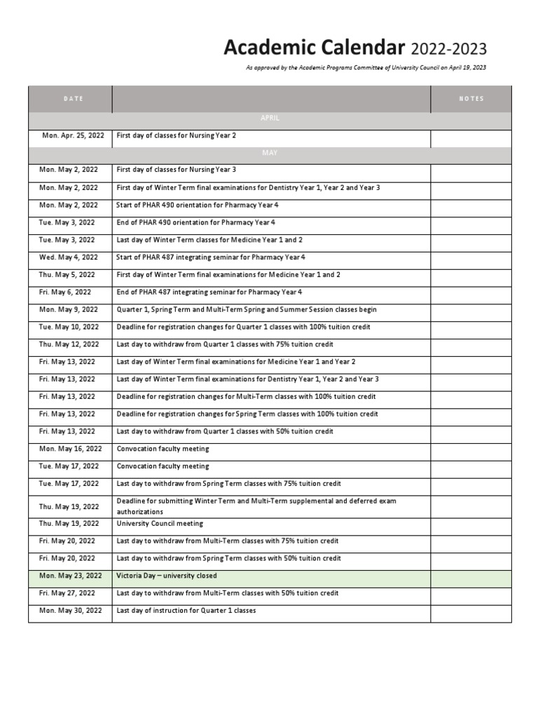 Academic Calendar 2022 2023 | PDF