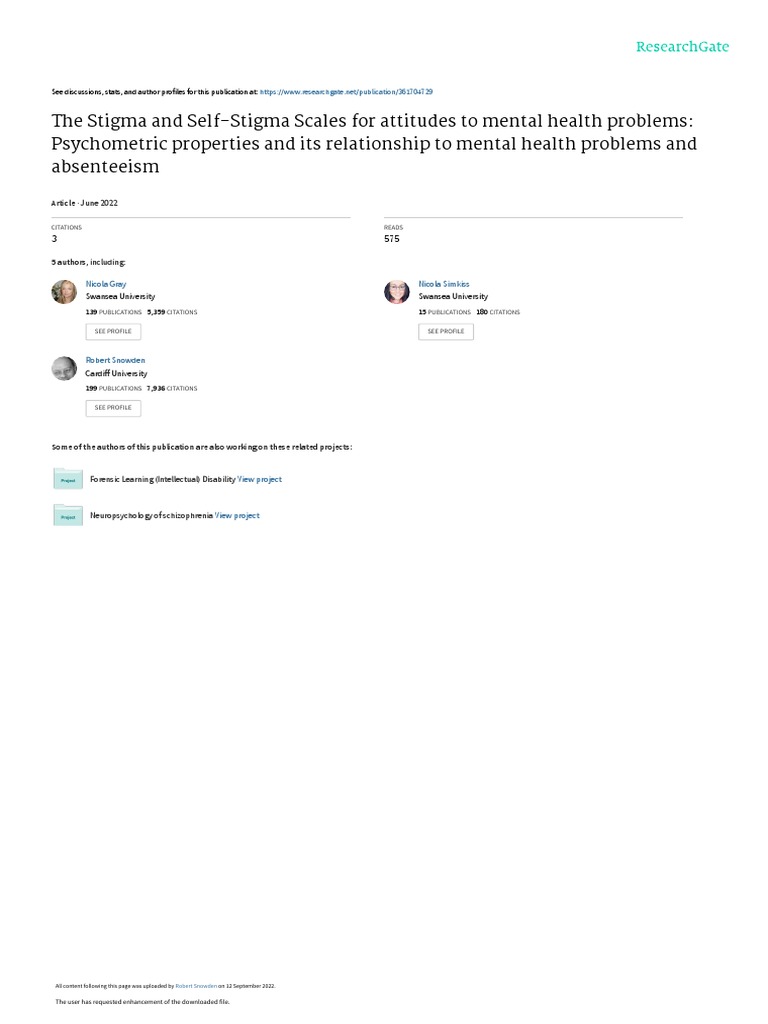 The Stigma and SelfStigma Scales For Attitudes To PDF