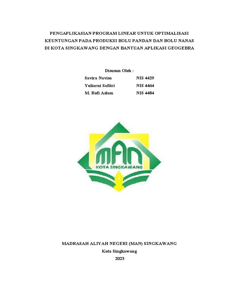 Pengaplikasian program linear untuk optimalisasi keuntungan pada